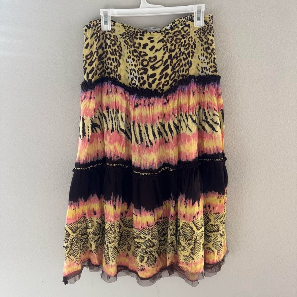 Alberto Makali Animal Print Vintage Beaded Midi Skirt Size 12